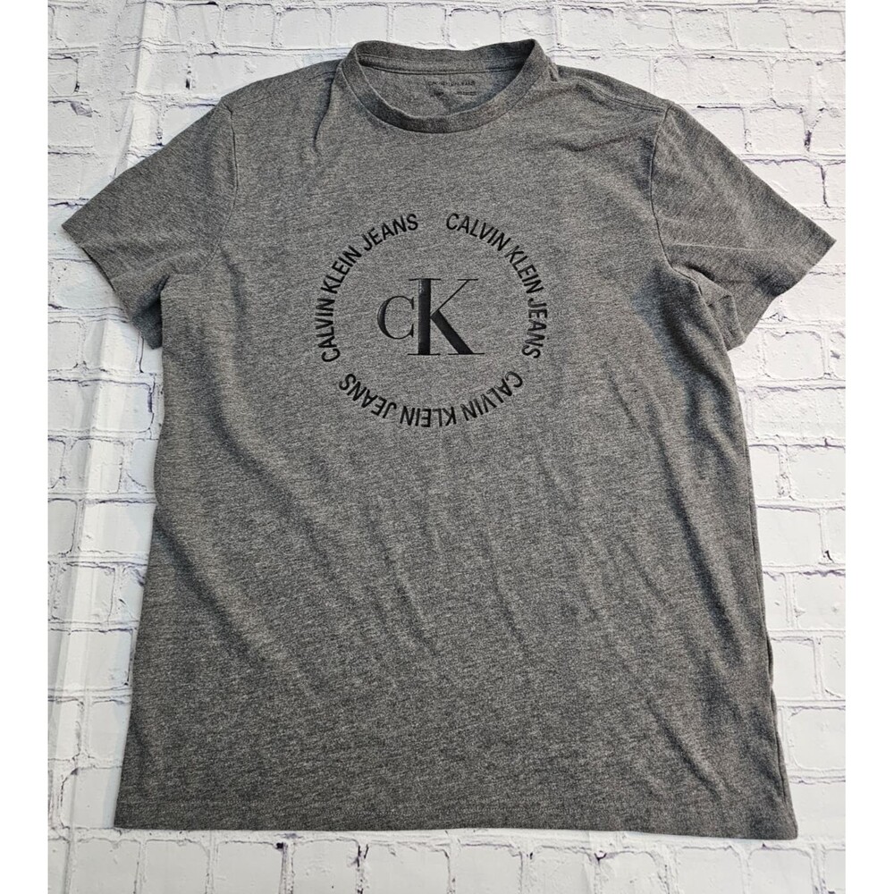 Calvin Klein Jeans Men’s‎ Gray T-Shirt XS Logo Circle Graphic Cotton Blend